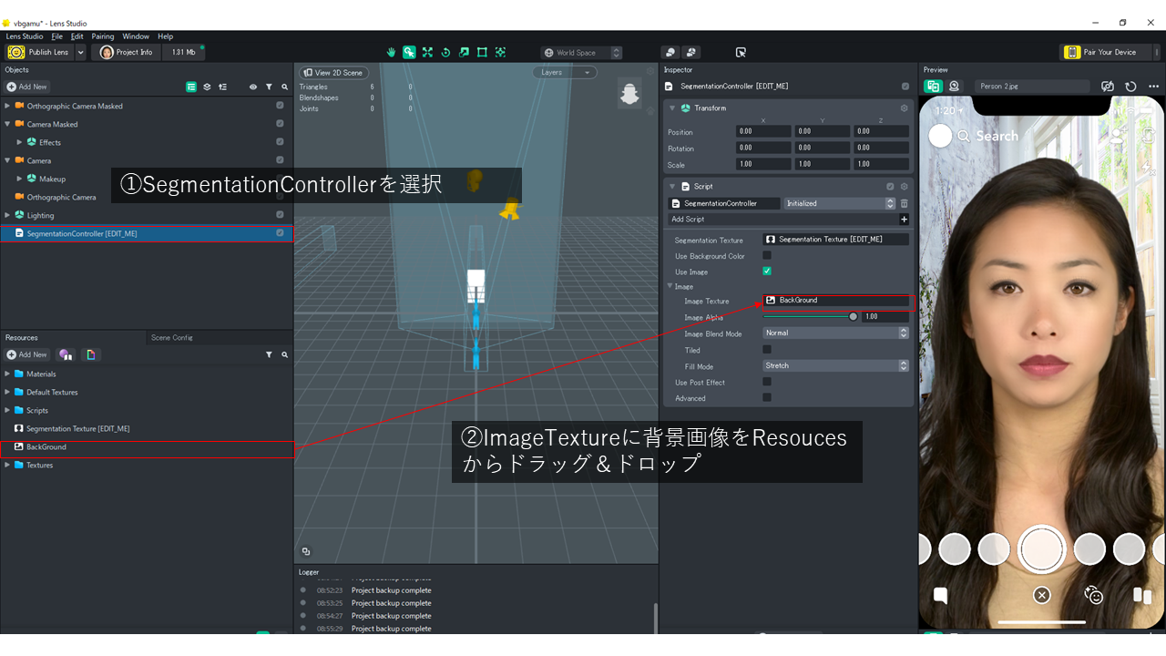 Snap Camera用オリジナルレンズを作って バーチャル背景にするプロジェクトファイルを公開します おまけでメイクアップや小顔効果も