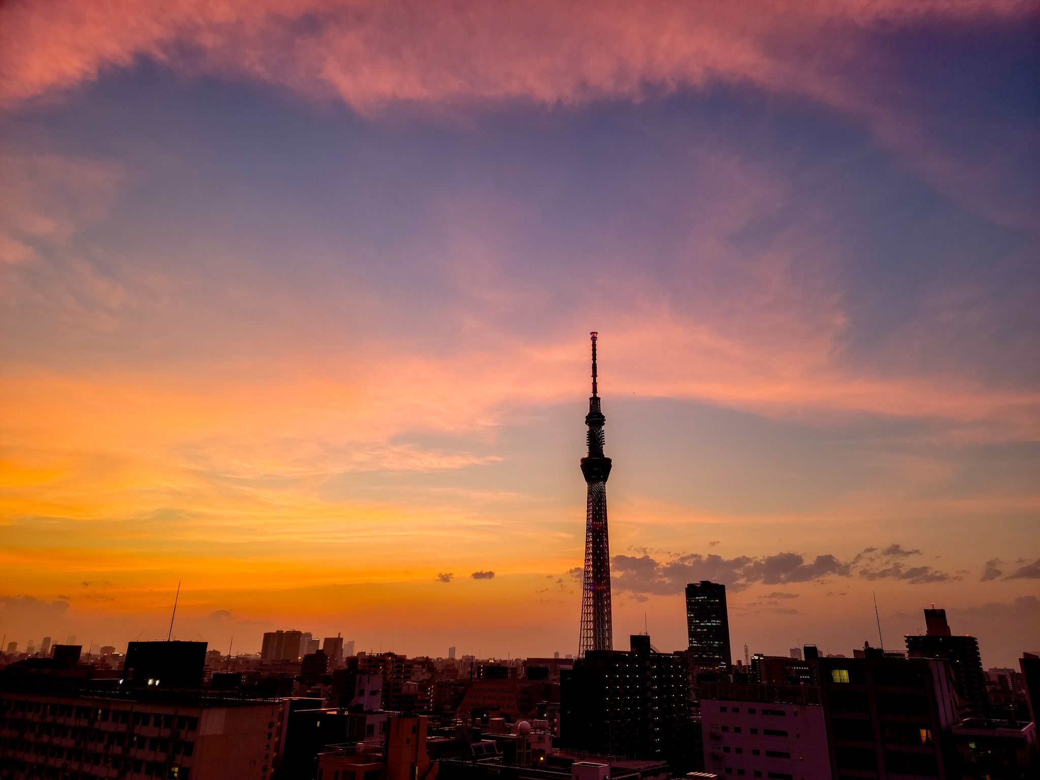 今日の夕焼けと東京スカイツリー #GalaxyS21Ultra