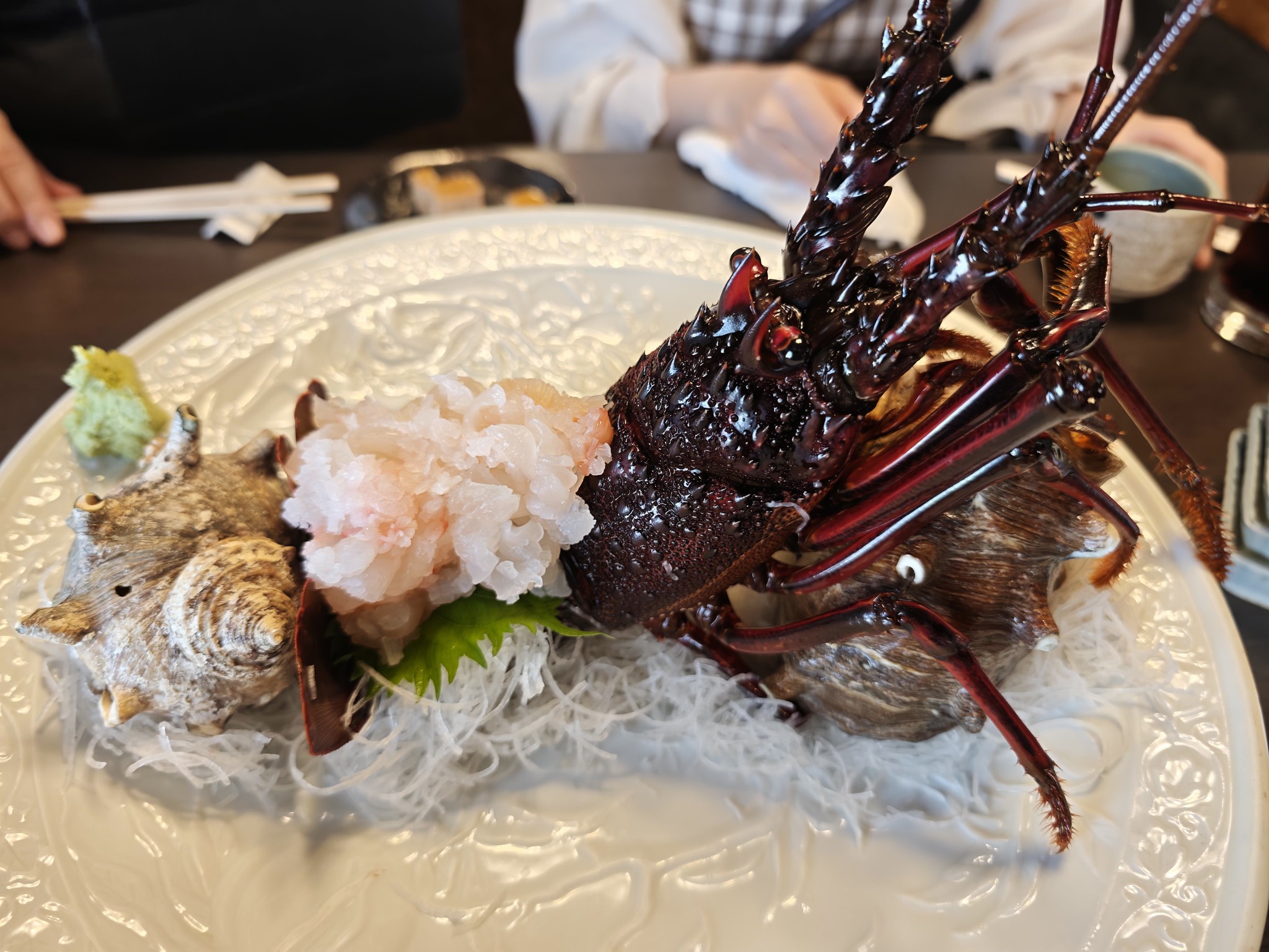 伊勢海老のお造りと金目鯛煮付け 磯料理ゑび満 下田